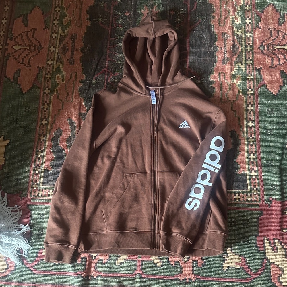 Adidas Chocolate Brown Hoodie with White Logo